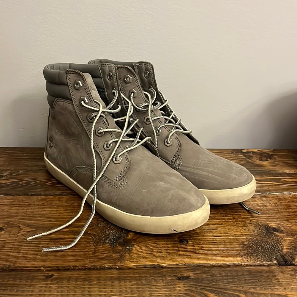 Gently worn gray suede timberland boots